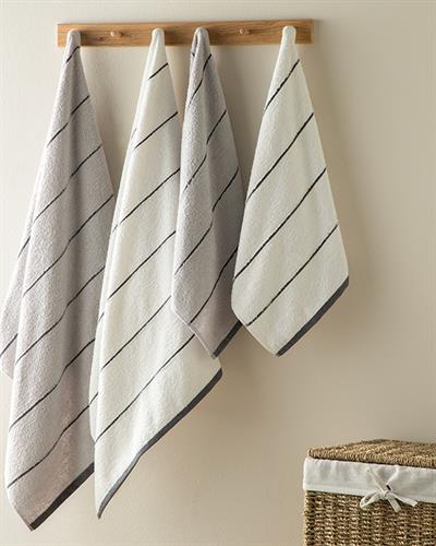 Cosy Хавлия За Баня Комплект Памучен, Сиво-Бяло, 50 X 85+70 X 140Cm