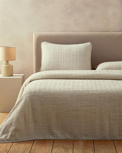 Cosy Rectangles Покривка За Легло Комплект Двоен Размер, Crinkle Микрофибър, Бежово-Крем, 240 X 260 Cm