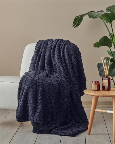 Cozy Braid Тв Одеяло Нарязана шерпа 120x170 см Черен