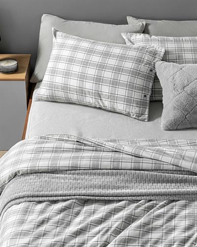 Cozy Plaid Спално Бельо Компле Единичен Размер, Мъжки Шарени Единични Къси Чорапи С Маншети, Сиво, 160 X 220 Cm