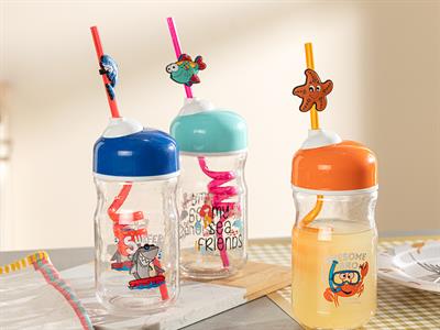 Crab Детска Бутилка Със Сламка Стъкло, Оранжево,, 370 Ml