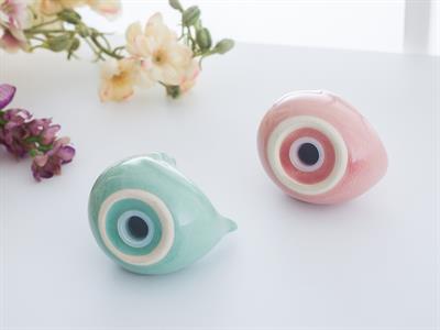 Crackle Съд за Поправки С кокошки Керамичен 7,0x6,0x9,5 cm Pink-Blue