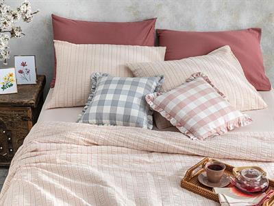 Crispate Seersucker For One Person Duvet Cover Set 160x220 cm Powder Pink - Pink