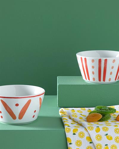 Dainty Lines Купа 2Бр., Bone Порцелан, Оранжево,, 11 Cm