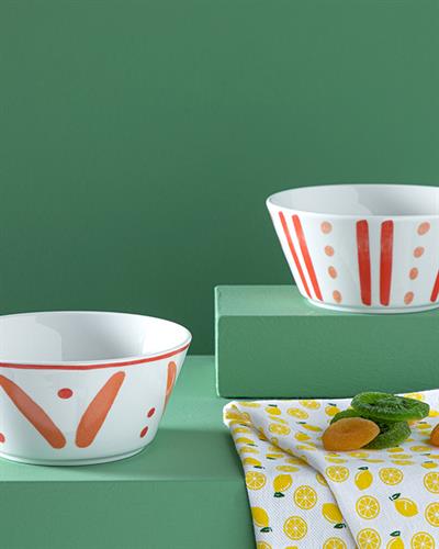 Dainty Lines Купа 2Бр., Bone Порцелан, Оранжево,, 14 Cm