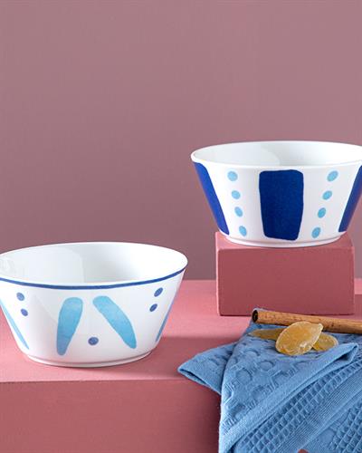 Dainty Stripes Купа 2Бр., Bone Порцелан, Синьо, 14 Cm