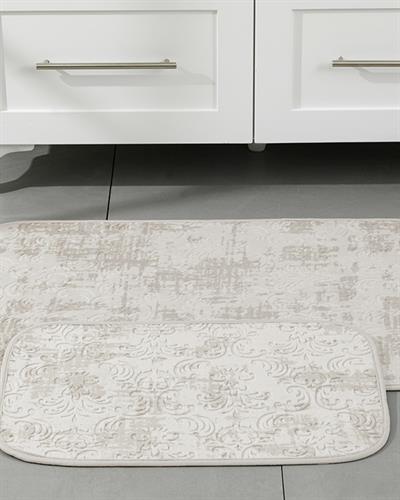 Damasko Комплект Постелки За Баня Нехлъзгащ се гръб Топъл печат 60x90 + 40x60 см Екрю