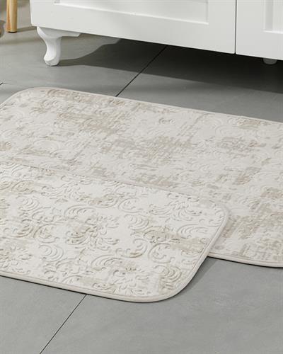 Damasko Комплект Постелки За Баня Нехлъзгащ се гръб Топъл печат 60x90 + 40x60 см Екрю