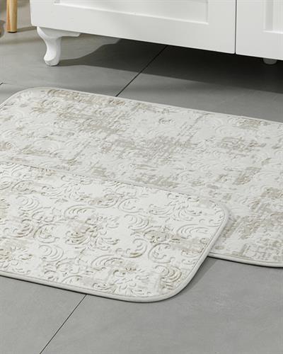 Damasko Комплект Постелки За Баня Нехлъзгащ се гръб Топъл печат 60x90 + 40x60 см Светлобежов