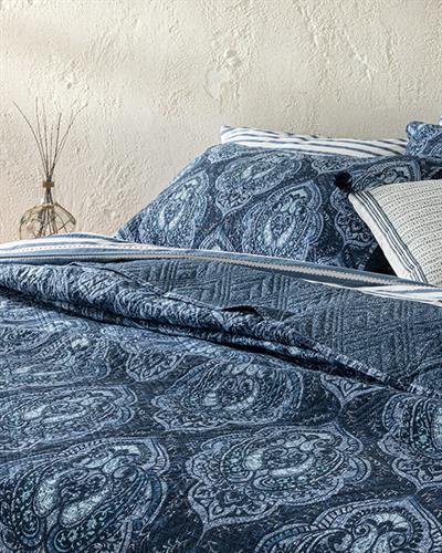 Deep Damask Покривка За Легло Комплект Двоен Размер, Многофункционално, Тъмно Синьо, 200 X 220 Cm