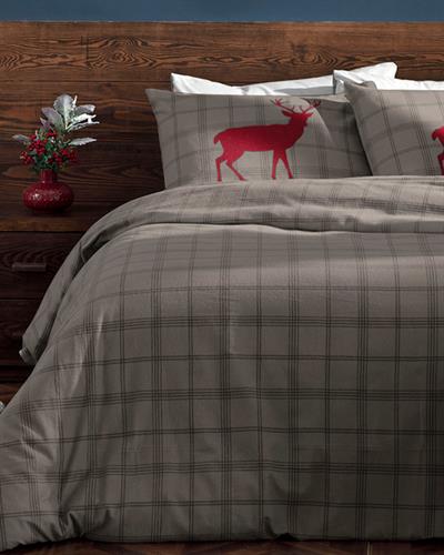 Deer Check Спално Бельо Компле Двоен Размер, Фланела, Сиво, 200 X 220 Cm
