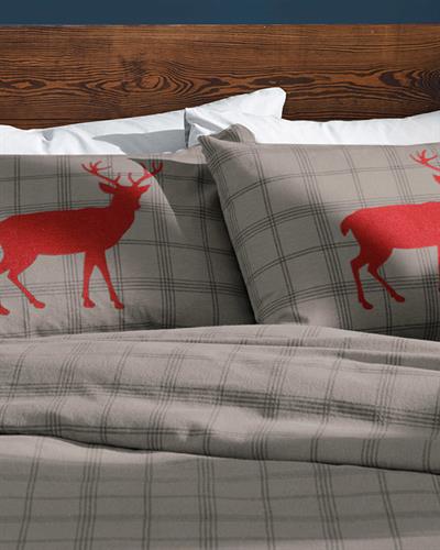 Deer Check Спално Бельо Компле Двоен Размер, Фланела, Сиво, 200 X 220 Cm