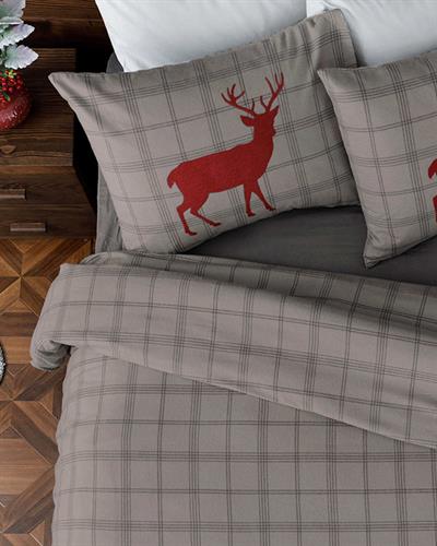 Deer Check Спално Бельо Компле Двоен Размер, Фланела, Сиво, 200 X 220 Cm