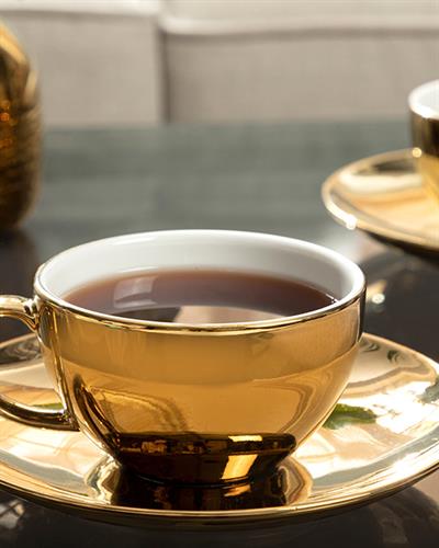 Dela Комплект Чаени Чаши 4 Бр. За 2 Души, Порцелан, Златисто, 220 Ml