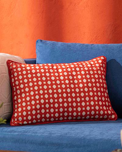 Delilah Пълнена Възглавница Отпечатан, Екрю-Червено, 35 X 50 Cm