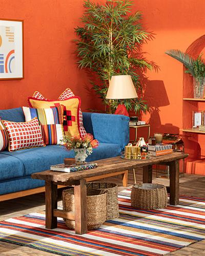 Delilah Пълнена Възглавница Отпечатан, Екрю-Червено, 45 X 45 Cm