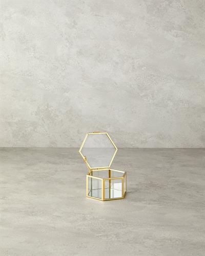 Deluxe Декоративна Кутия Стъкло, Златисто, 10X11X6 Cm