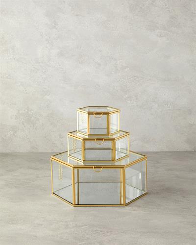 Deluxe Декоративна Кутия Стъкло, Златисто, 10X11X6 Cm