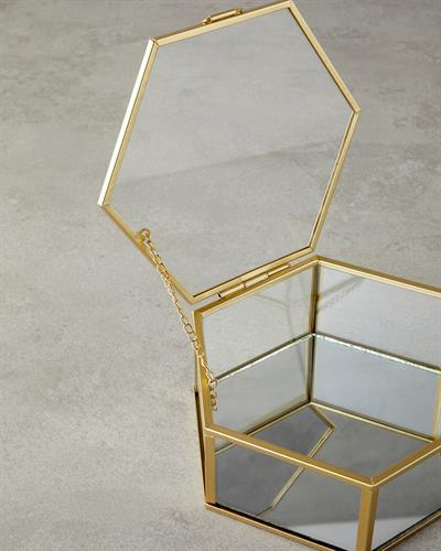 Deluxe Декоративна Кутия Стъкло, Златисто, 14X16X6 Cm