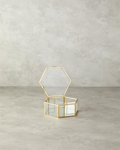 Deluxe Декоративна Кутия Стъкло, Златисто, 14X16X6 Cm
