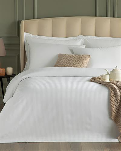 Deluxe Спално Бельо Компле Двоен Размер, Памучен Сатен На Райета, Бяло, 200 X 220 Cm