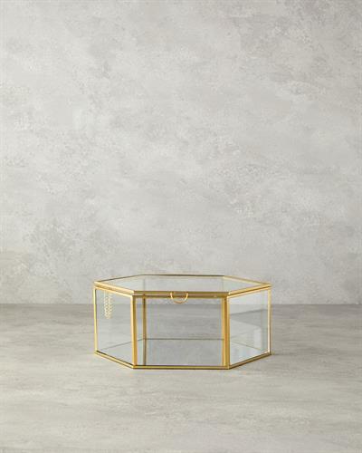 Deluxe Декоративна Кутия Стъкло, Златисто, 25 X 25 X 10 Cm