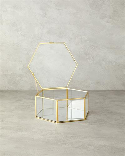 Deluxe Декоративна Кутия Стъкло, Златисто, 25 X 25 X 10 Cm