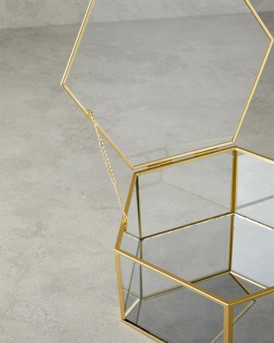 Deluxe Декоративна Кутия Стъкло, Златисто, 25 X 25 X 10 Cm