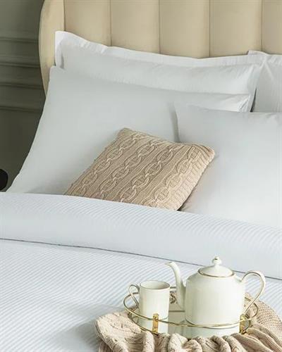 Deluxe Спално Бельо Компле King Size, Памучен Сатен На Райета, Бяло, 240 X 220 Cm