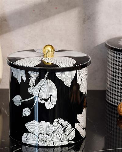 Denby Dark Кутия За Съхранение Кръгъл Метал 17,5x18 см Черен - Бял