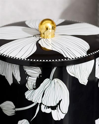 Denby Dark Кутия За Съхранение Кръгъл Метал 17,5x18 см Черен - Бял