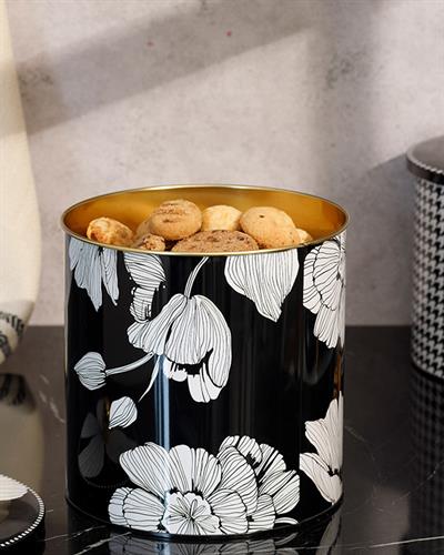 Denby Dark Кутия За Съхранение Кръгъл Метал 17,5x18 см Черен - Бял