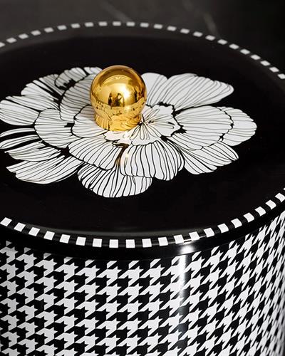 Denby Pied de poule Кутия За Съхранение Кръгъл Метал 17,5x15,5 см Черен - Бял