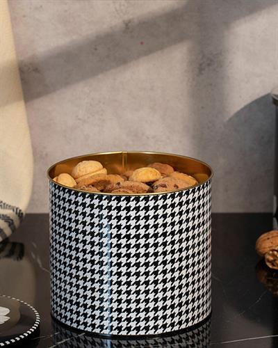 Denby Pied de poule Кутия За Съхранение Кръгъл Метал 17,5x15,5 см Черен - Бял