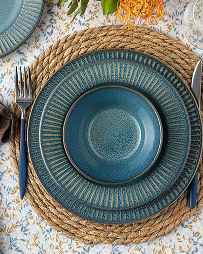 Dentro Сервиз За Хранене Керамика, Синьо, 27-22-21-14 Cm