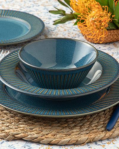 Dentro Сервиз За Хранене Керамика, Синьо, 27-22-21-14 Cm