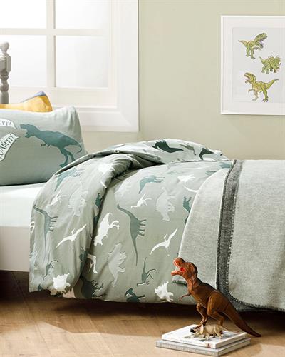 Dinosaurs Детско Спално Бельо Памучен, Зелено, 160 X 220 Cm