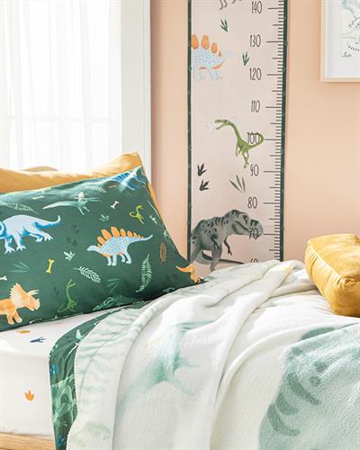 Dinosaurs World Детско Одеало Памучен, Зелено, 150 X 200 Cm