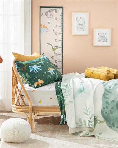 Dinosaurs World Детско Одеало Памучен, Зелено, 150 X 200 Cm