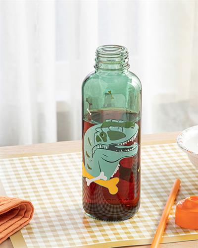 Dinosaurs World Детска Бутилка Със Сламка Стъкло, Зелено, 450 Ml