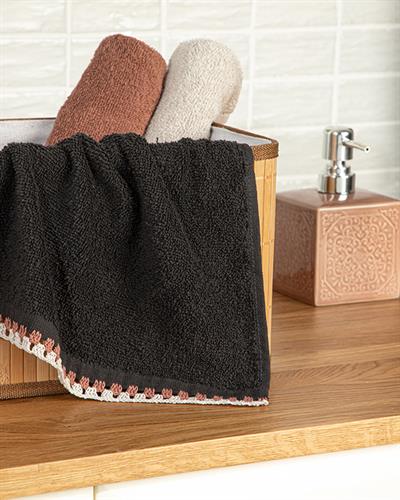 Double Кърпа За Ръце С крошет Памучен 30x40 см Антрацит - Керемиден - Бежов