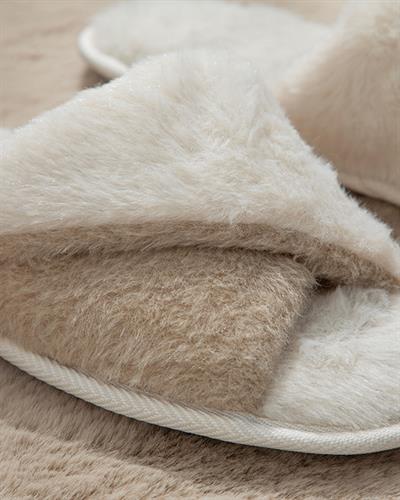 Double Plush Women Home Slippers 38 Beige