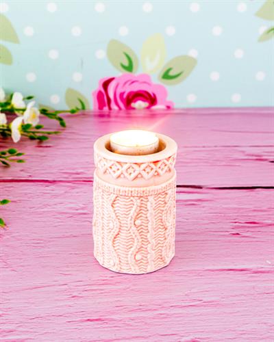 Dreamy Winter Свещник Релефен, Stoneware, Розово, 6,5 X 6,5 X 10,3 Cm