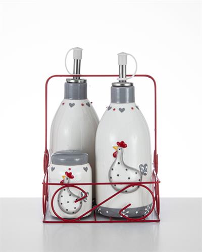 East Съд За Олио Или Оцет Керамика 7x7x18.5 5x5x7.5 см Бял - Сив