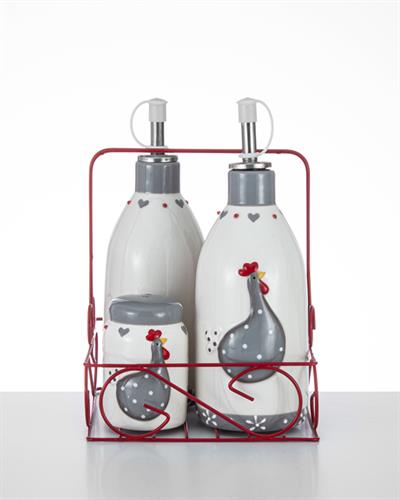 East Съд За Олио Или Оцет Керамика 7x7x18.5 5x5x7.5 см Бял - Сив