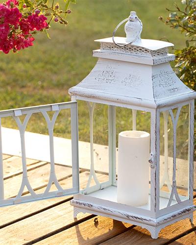 Elegance Wrought Iron Lantern Cream