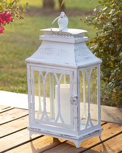 Elegance Wrought Iron Lantern Cream