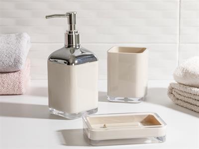 Elegance Crystal 3 Set Bathroom Set 17,5x6,5x6,5 cm+9x6,5x6,5 cm+1 Beige
