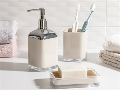 Elegance Crystal 3 Set Bathroom Set 17,5x6,5x6,5 cm+9x6,5x6,5 cm+1 Beige