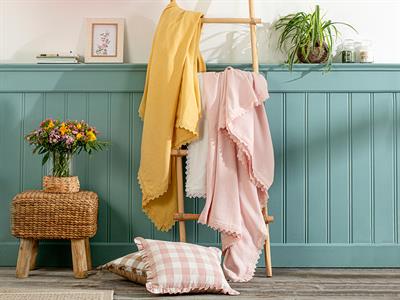 Elegancy Покривка Единичен Размер, Орнаментна Лента, Розово, 150 X 220 Cm